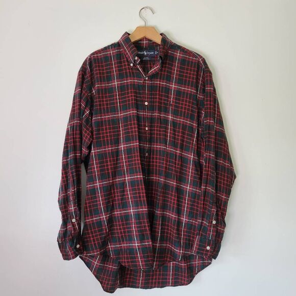 Ralph Lauren Blake Plaid Flannel Shirt Button Down 100% Cotton Green Red Brown W - Picture 1 of 5